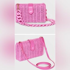 A New Day pink straw woven handbag, 2 strap styles, clutch, Like NEW Summer